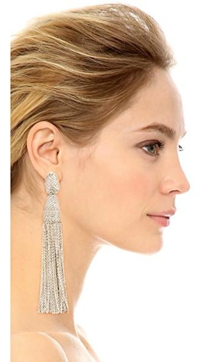 Shop Oscar De La Renta Classic Chain Tassel Earrings In Silver