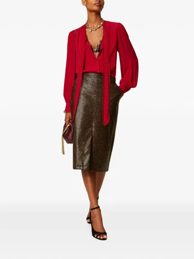 Twinset Python-print Midi Skirt In Brown
