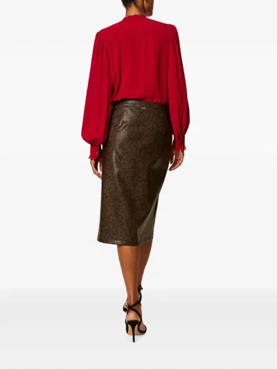 Twinset Python-print Midi Skirt In Brown