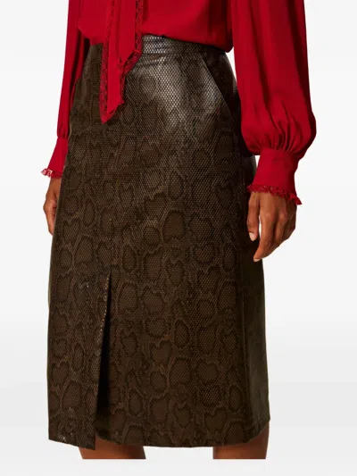 Twinset Python-print Midi Skirt In Brown