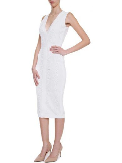 Shop Balmain Jacquard Dress In Blanc Optique|bianco