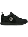 Philipp Plein Overlay-detail Leather And Fabric Sneakers In Black