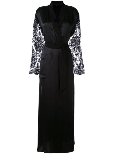 La Perla Shape-allure Long Silk And Lace Robe In Black