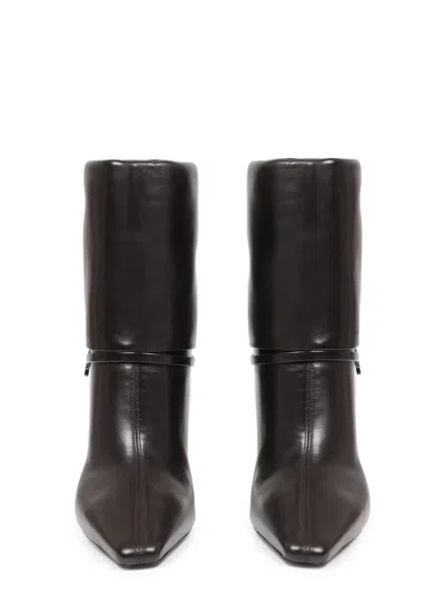 Saint Laurent Niki Embellished Leather Ankle Boots In Brown
