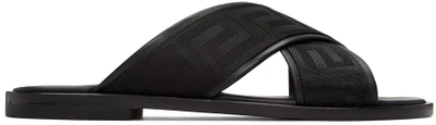 Versace Men's Greek Key Crisscross Sandal, Black