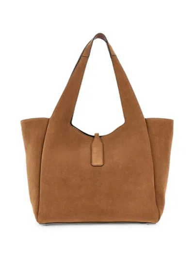 Hogan Rectangular Suede Tote Bag Top Handle Buckle In Luggage