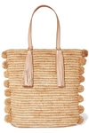 LOEFFLER RANDALL Cruise pompom-embellished leather-trimmed woven raffia tote