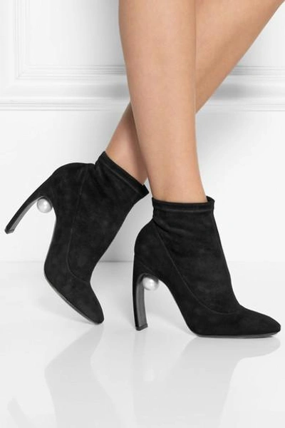 Shop Nicholas Kirkwood Embellished Stretch-suede Ankle Boots In Black