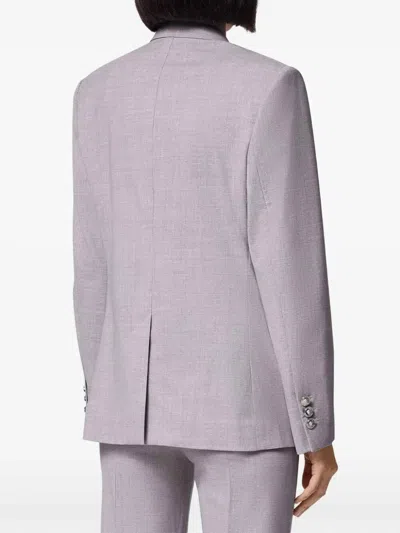 Versace Double-breasted Chambray Blazer In Gray