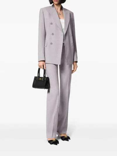Versace Double-breasted Chambray Blazer In Gray