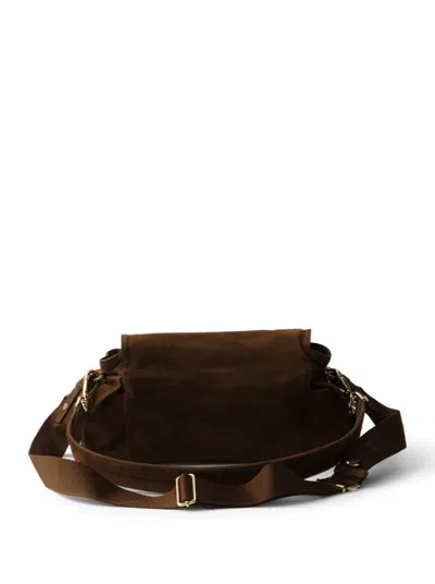 Prada Explore Medium Suede Shoulder Bag With Flap In Red