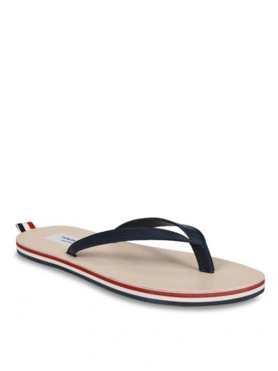 Shop Thom Browne Leather Flip Flops In Navy