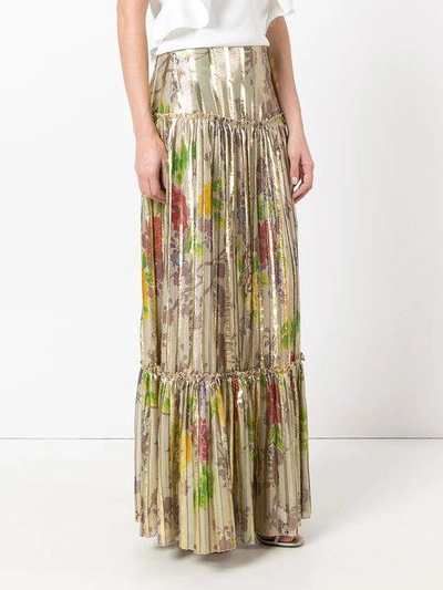 Shop Etro Pleated Maxi Skirt In Metallic