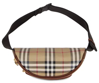 Burberry Check Pattern Belt Bag Adjustable Strap In Beige