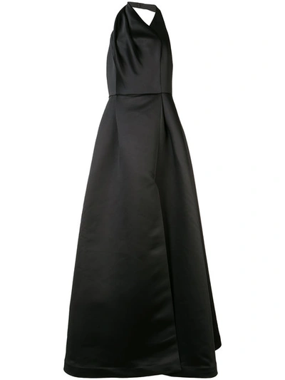 Halston Heritage Satin Faille Halter Gown In Black