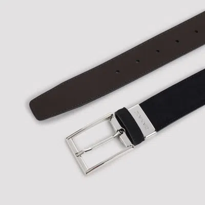 Canali Men Blue Solid Formal Belt In Multi