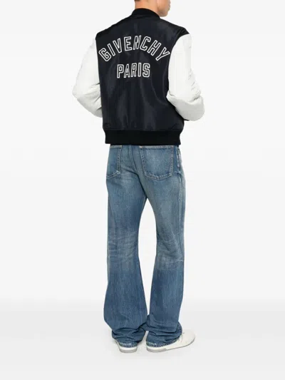 Givenchy Satin Varsity Jacket With Ribbed Trim And Button-front In Animal Print