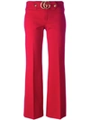 Gucci Cropped Embellished Crepe Flared Pants In Red