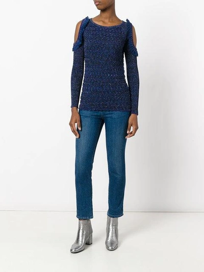 Shop Kenzo Cut-out Sleeve Knitted Top - Blue