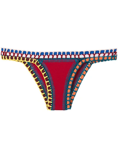 Shop Kiini Embroidered Soley Bikini Bottom In Red