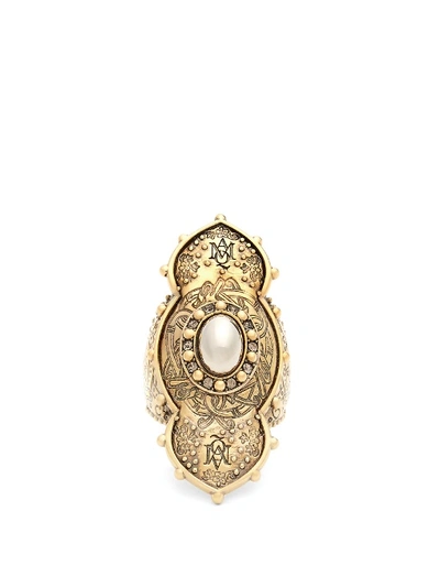 Alexander Mcqueen Jeweled Oval Ring In Gold