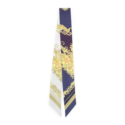 Versace Silk Bandeau Barocco Floral Print Accessory In Blue