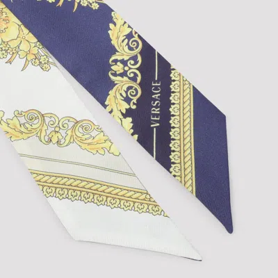 Versace Silk Bandeau Barocco Floral Print Accessory In Blue