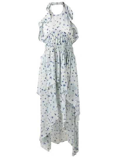 Iro Jessy Ruffled Printed Chiffon Halterneck Dress In Ecru