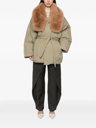 Source Unknown Egizio Belted Puffer Coat In Green