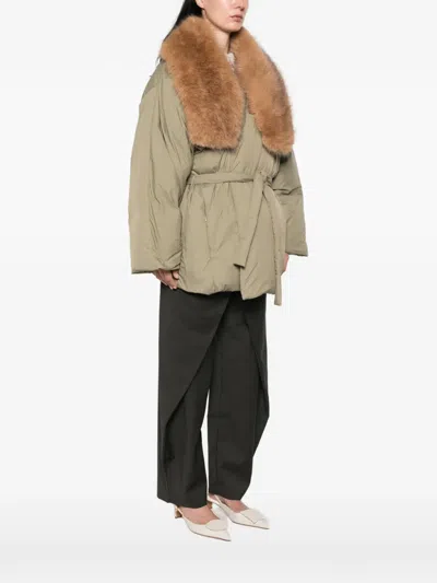 Source Unknown Egizio Belted Puffer Coat In Green