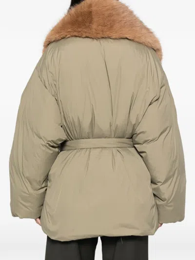 Source Unknown Egizio Belted Puffer Coat In Green