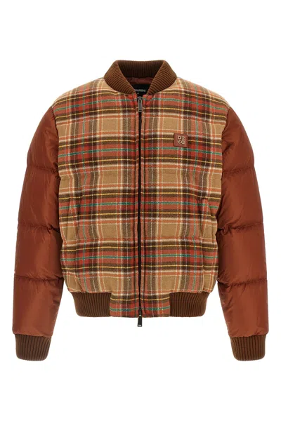 Dsquared2 Checked Puffer Down Jacket In Braun