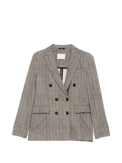 Circolo 1901 Herringbone-pattern Double-breasted Jacket In Gray