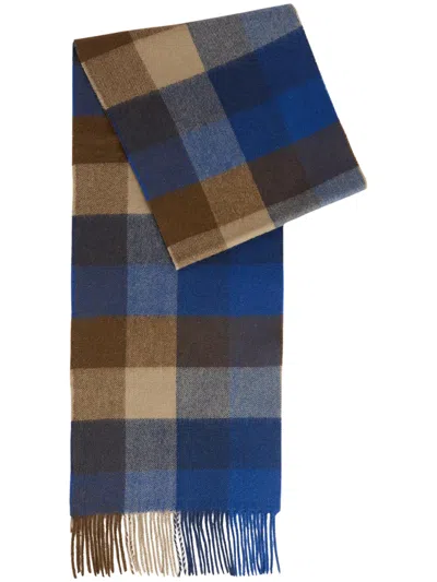 Barbour Large Check-pattern Scarf In Blue