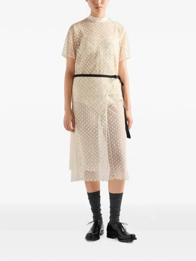 Prada Embroidered Lace Top In Multi