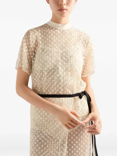 Prada Embroidered Lace Top In Multi