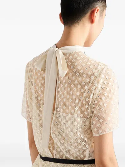 Prada Embroidered Lace Top In Multi