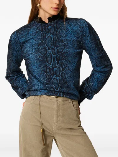 Twinset Python-print Wool Pullover In Blue