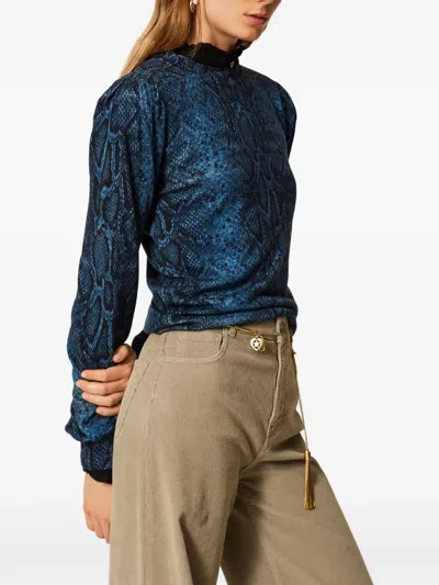 Twinset Python-print Wool Pullover In Blue
