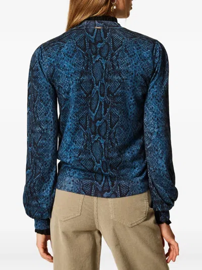 Twinset Python-print Wool Pullover In Blue
