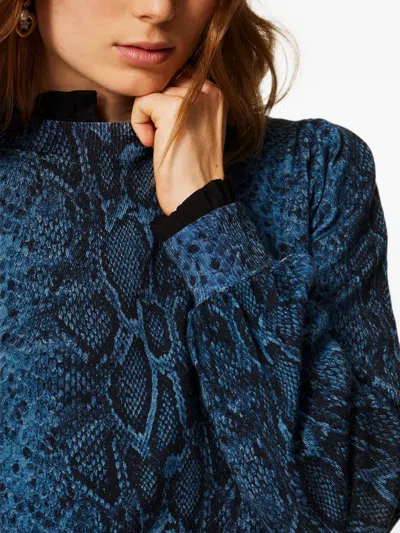Twinset Python-print Wool Pullover In Blue