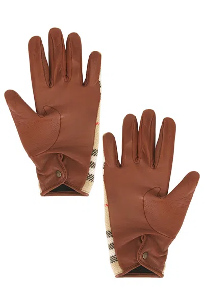 Burberry Brown Check Wool Gloves In Archive Beige Ip Check