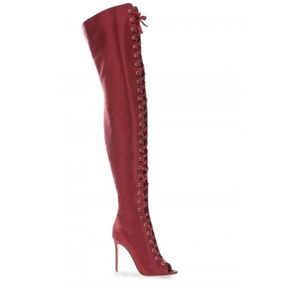 Shop Gianvito Rossi Lace-up Satin Over-the-knee Boots