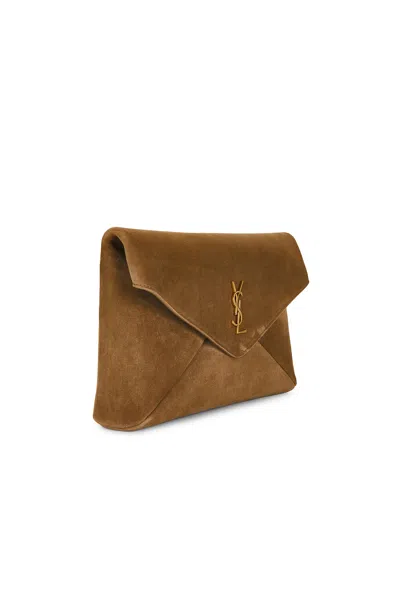 Saint Laurent Large Envelope Pouch In Light Cumin