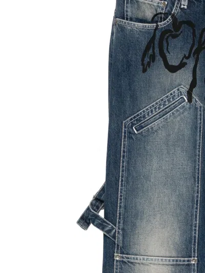 Off-white Cherry Diagonal Twist Stack Jeans In Blue