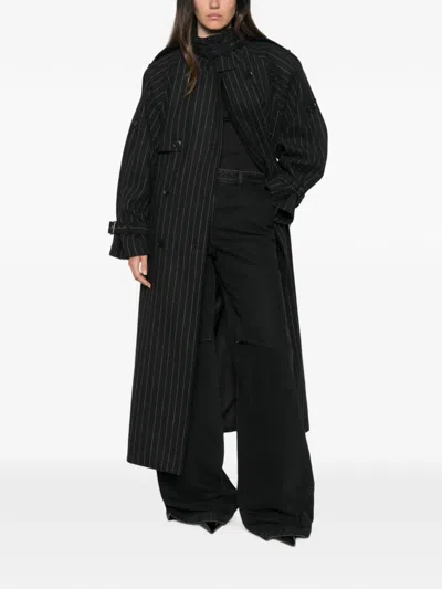 Gestuz Pinstripe-pattern Double-breasted Coat In Black