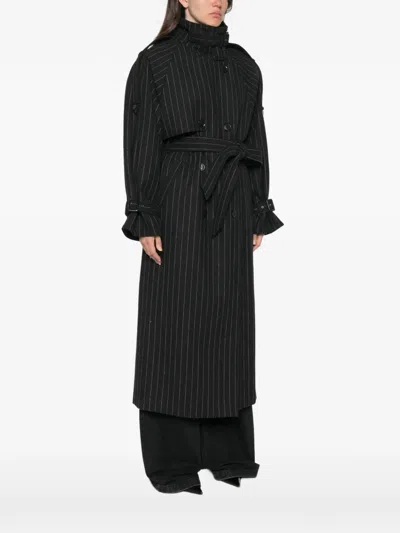 Gestuz Pinstripe-pattern Double-breasted Coat In Black