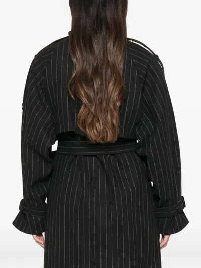 Gestuz Pinstripe-pattern Double-breasted Coat In Black