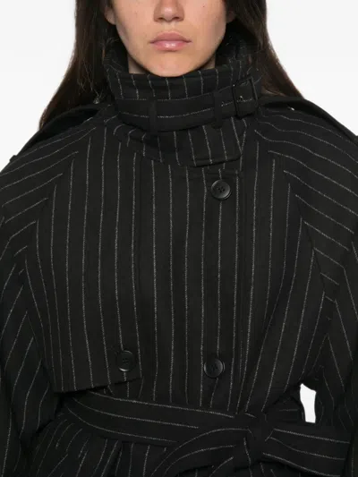 Gestuz Pinstripe-pattern Double-breasted Coat In Black