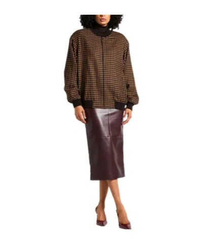 Saint Laurent Cassandre Bomber Jacket In Wool Check In Brown